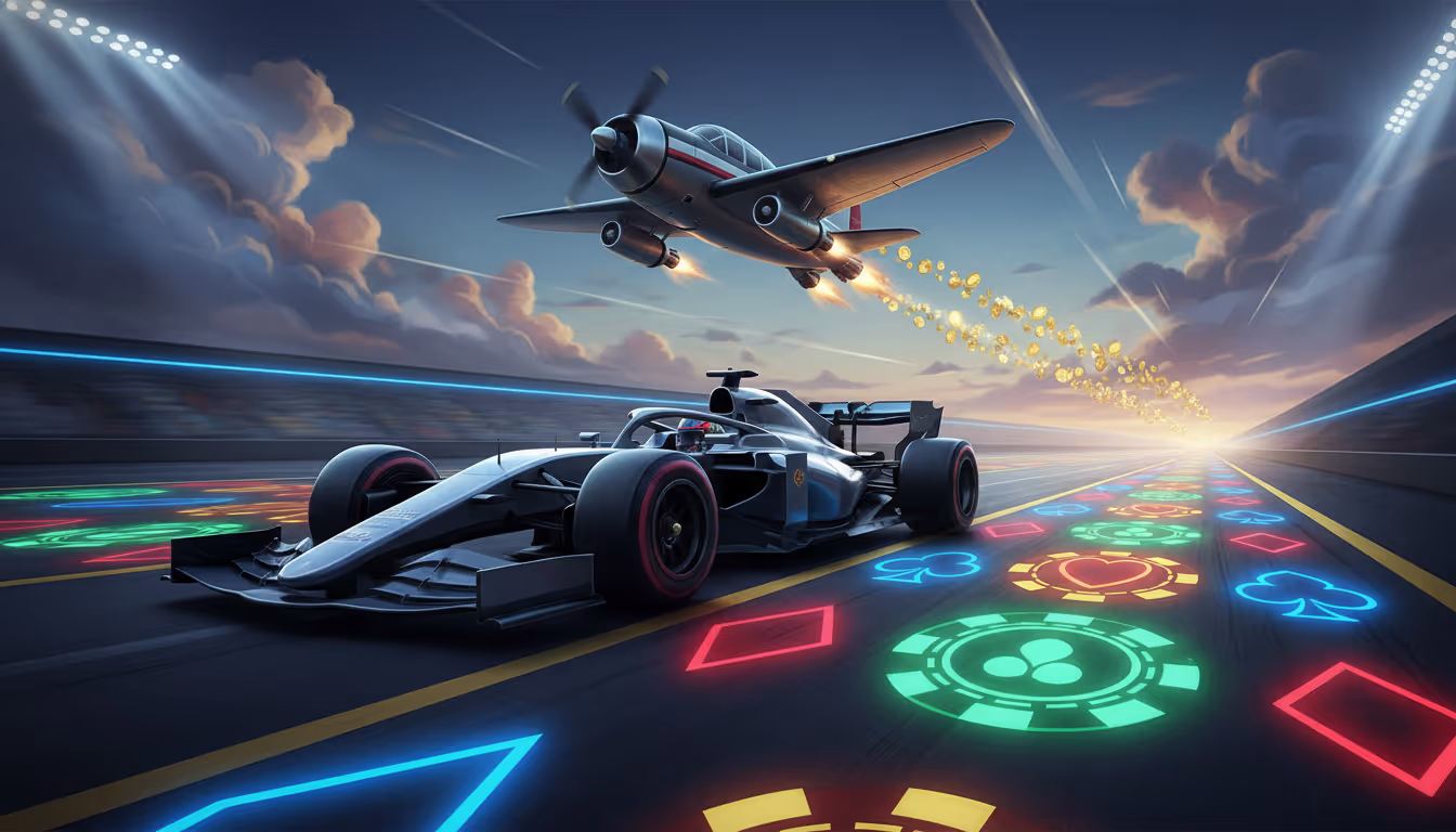 Aviator crash game soaring with fighter jet and racing elements